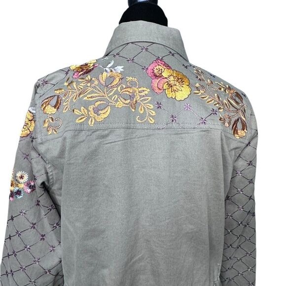 LOGO Button Down Floral Embroidered Shirt XXS - Picture 6 of 8